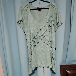 NWT Willi Smith mint slub knit top with flutter sleeves,ruffle accents; sz 14